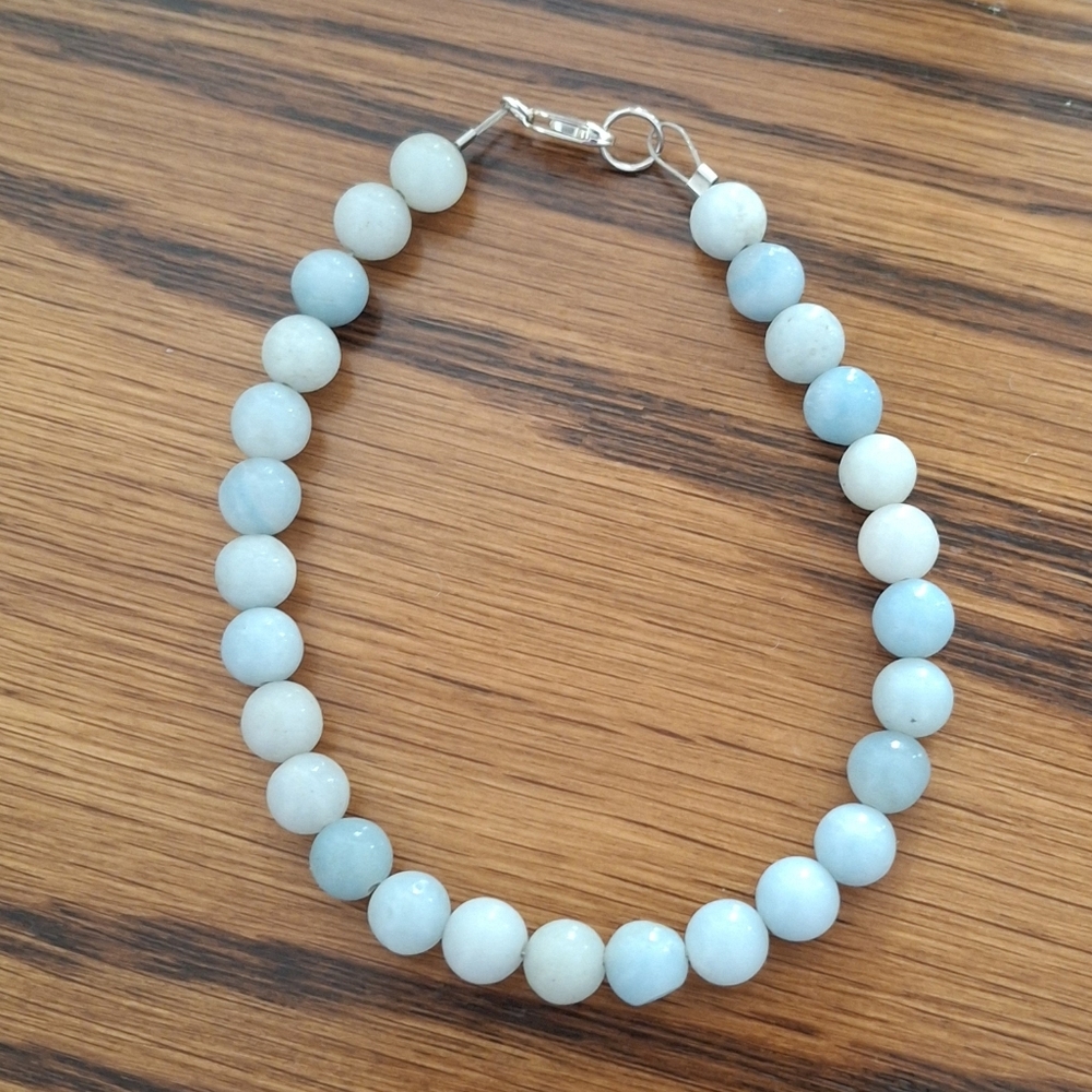 Bracelet Amazonite Natural Stones Beaded Sterling Silver 7.5"